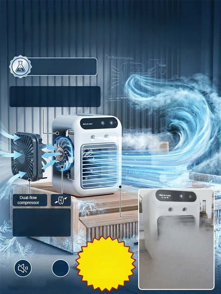 Desktop Air Conditioner Fan with Mist Cooling, If you're looking for a cost-effective way to beat the heat, this icelabs-certified German technology cooler is your ultimate answer.
