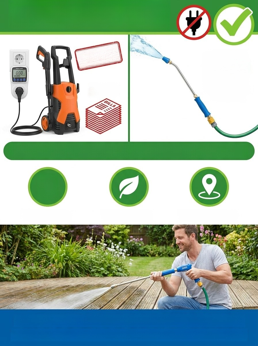 High-pressure water gun kit, 5000 PSI Power, the Grime Killer! German Turbo Tech, 10x Pressure! No Power Needed, Use Anywhere.