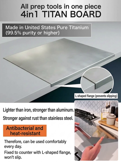 [Boost Efficiency] 4-in-1 Pure Titanium Cutting Board, Stop eating from "moldy" boards! Medical-Grade Titanium: Zero Bacteria. Top kitchen upgrade: Antibacterial & lightweight.