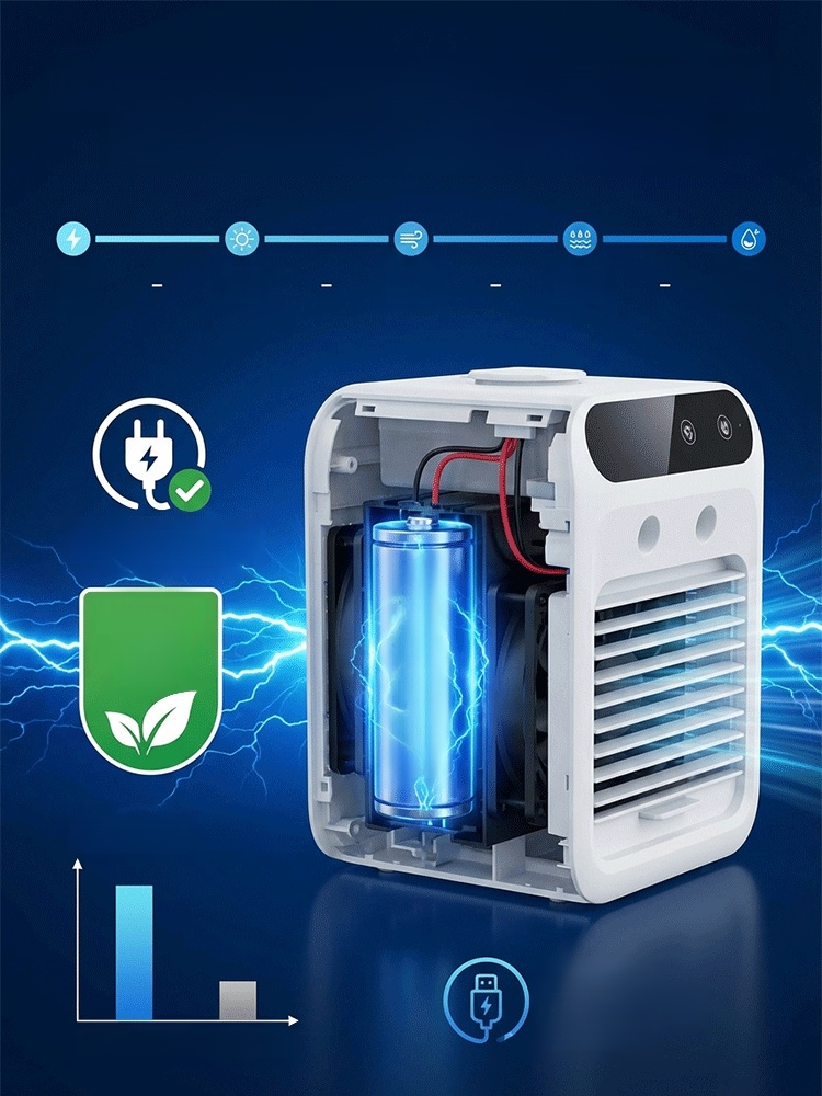 Desktop Air Conditioner Fan with Mist Cooling, If you're looking for a cost-effective way to beat the heat, this icelabs-certified German technology cooler is your ultimate answer.