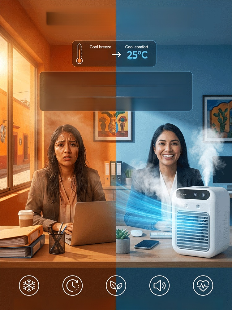 Desktop Air Conditioner Fan with Mist Cooling, If you're looking for a cost-effective way to beat the heat, this icelabs-certified German technology cooler is your ultimate answer.