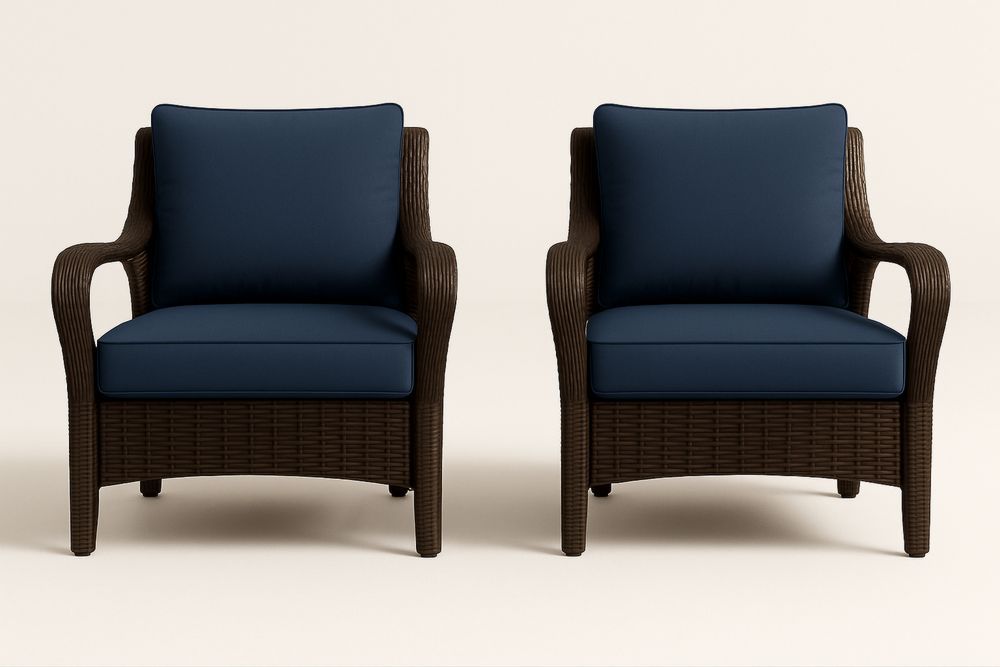 Sæt Af Lænestole Polyrattan Blå Hynder Udendørs Møbler 70x80x85 cm-Decosuave