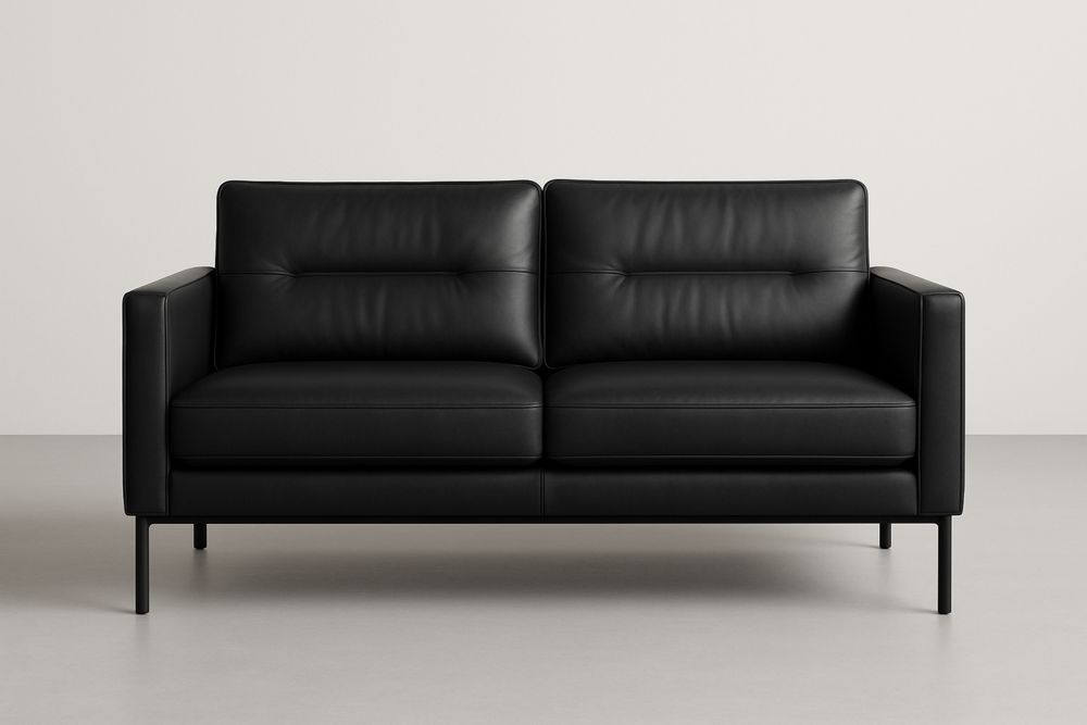 To-sædet sofa i sort læder-Decosuave