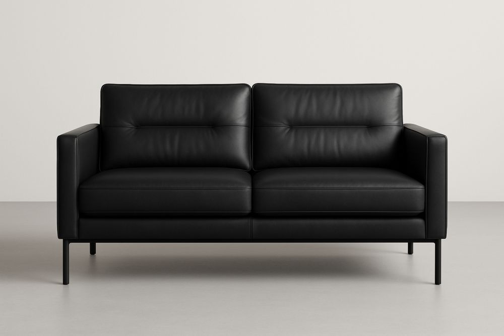 To-sædet sofa i sort læder-Decosuave
