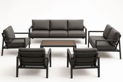 Udendørs loungesæt sort aluminium med polyester hynder-Decosuave