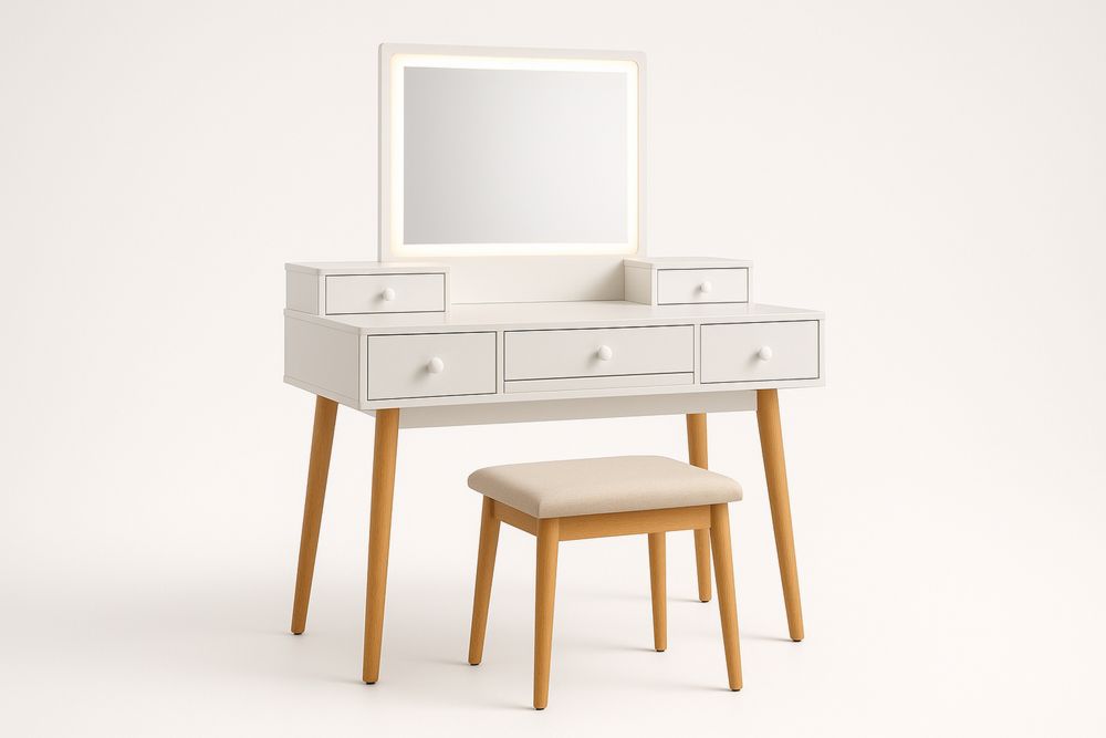 Toiletbord med spejl og skammel i MDF og eg-Decosuave