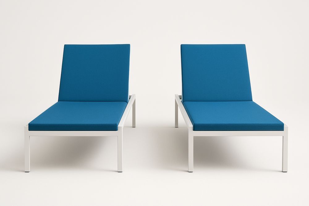 Solsengsæt med metalramme og blå stofpolstring-Decosuave