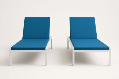 Solsengsæt med metalramme og blå stofpolstring-Decosuave