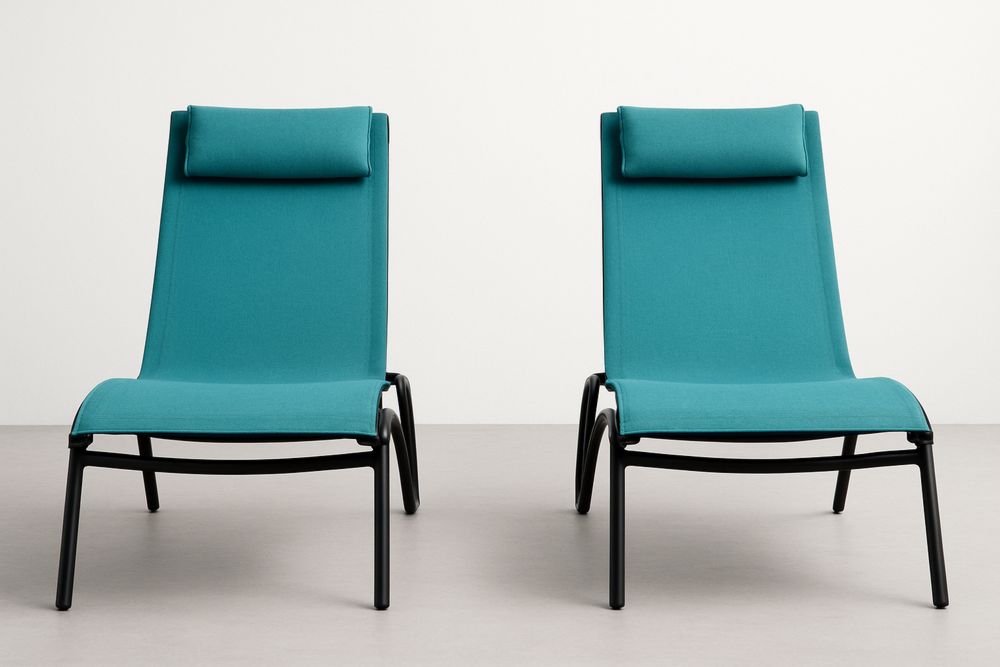 Sæt med 2 udendørs chaiselong stole med stålramme og polyesterstof, blå-Decosuave