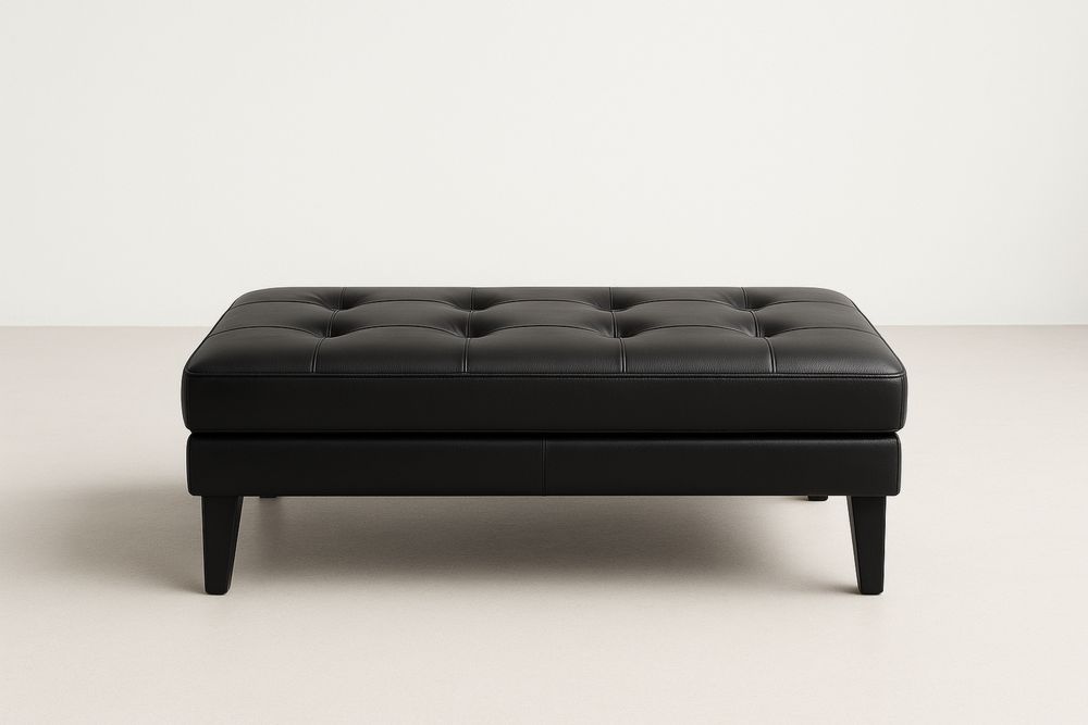 Rektangulær ottoman i sort læder med træben 120x80x45 cm-Decosuave