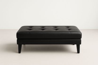Rektangulær ottoman i sort læder med træben 120x80x45 cm-Decosuave