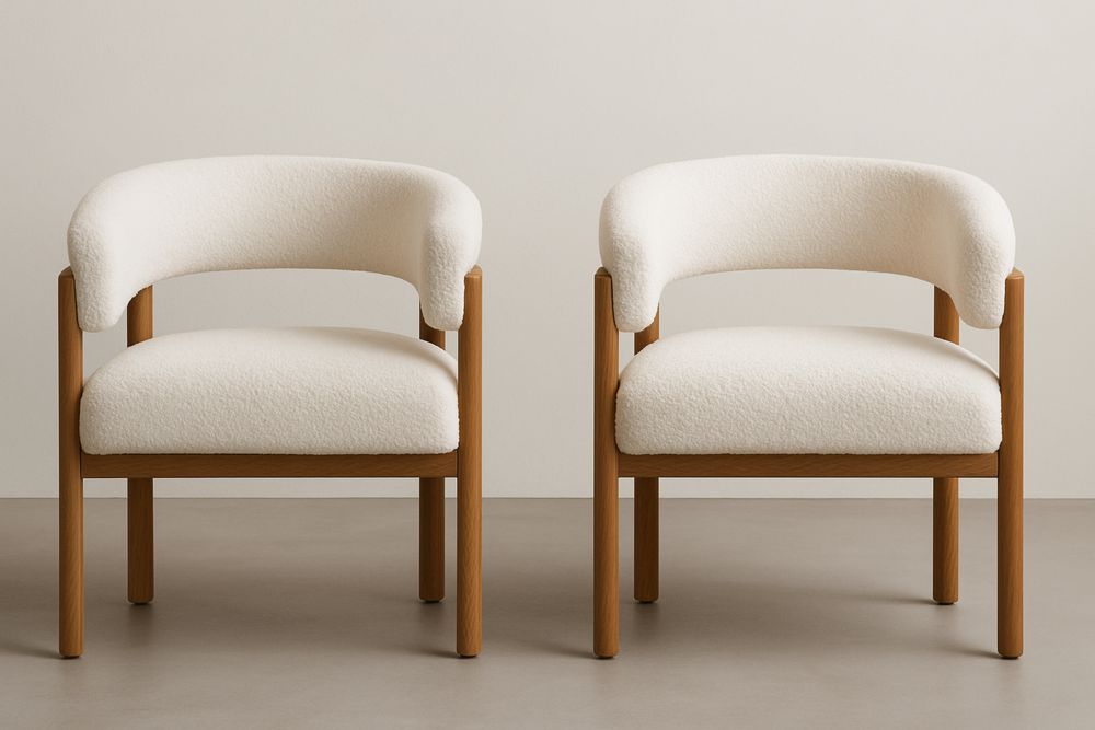 To lænestole med træramme og stof i Cremehvid-Decosuave