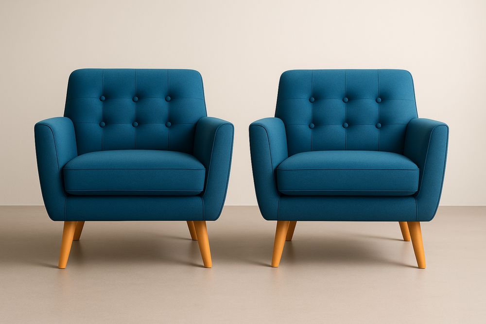 Sæt med 2 lænestole i blåt polyesterstof med træben-Decosuave