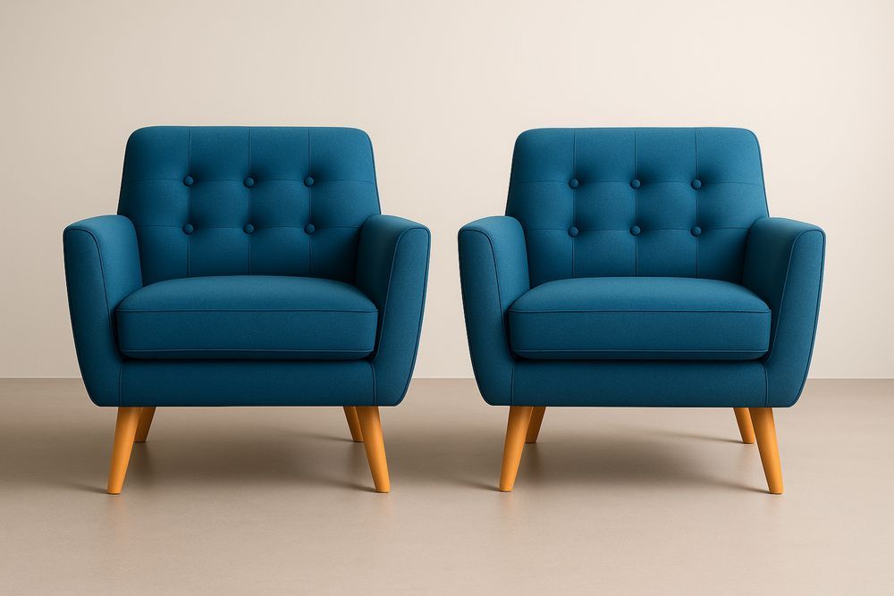 Sæt med 2 lænestole i blåt polyesterstof med træben-Decosuave