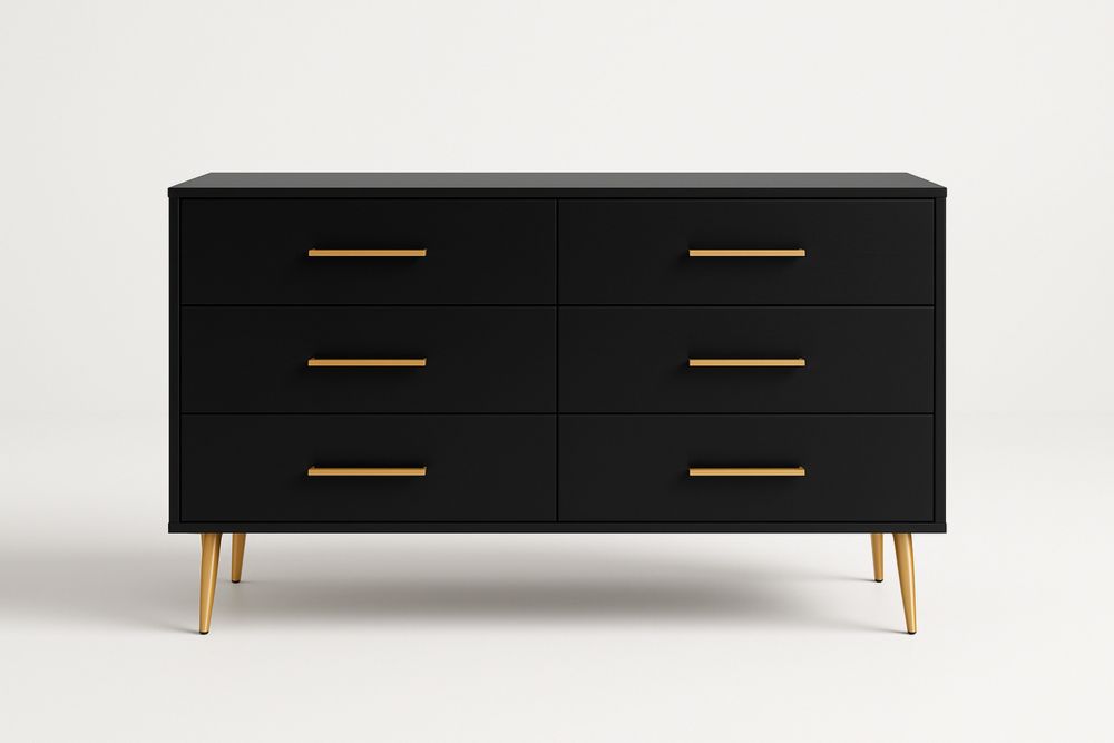 Sort Kommode med 6 Skuffer i MDF og Metal-Decosuave