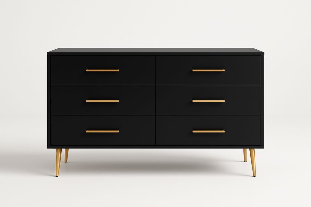 Sort Kommode med 6 Skuffer i MDF og Metal-Decosuave