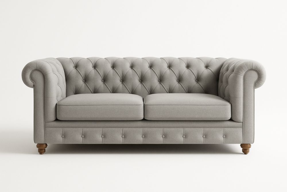 Grå chesterfield sofa i polyester med træben 210x90x75 cm-Decosuave