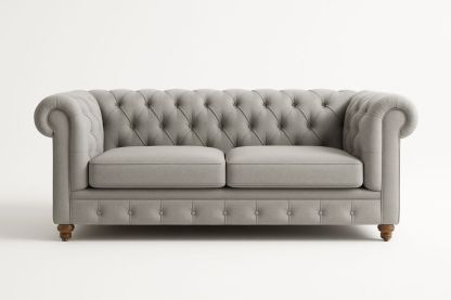Grå chesterfield sofa i polyester med træben 210x90x75 cm-Decosuave