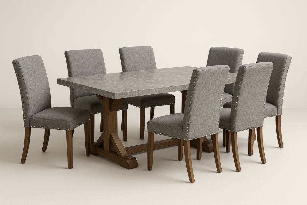 Spisebordssæt med 6 stole i Gråt MDF og Stof med Træben-Decosuave