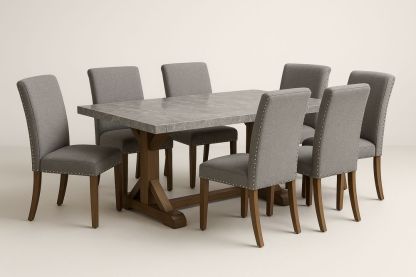 Spisebordssæt med 6 stole i Gråt MDF og Stof med Træben-Decosuave