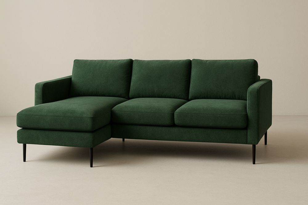 3-personers sofa med chaiselong i grøn polyester-Decosuave