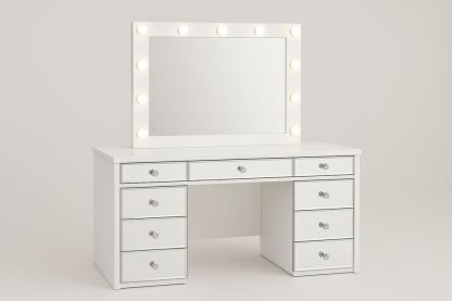 Sminkebord med LED-lys og spejl i hvid MDF-Decosuave