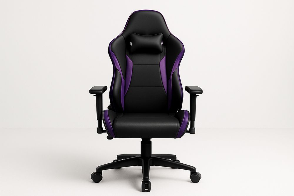 Gamingstol i PU-læder og skum med justerbare armlæn i Sort og Lilla-Decosuave