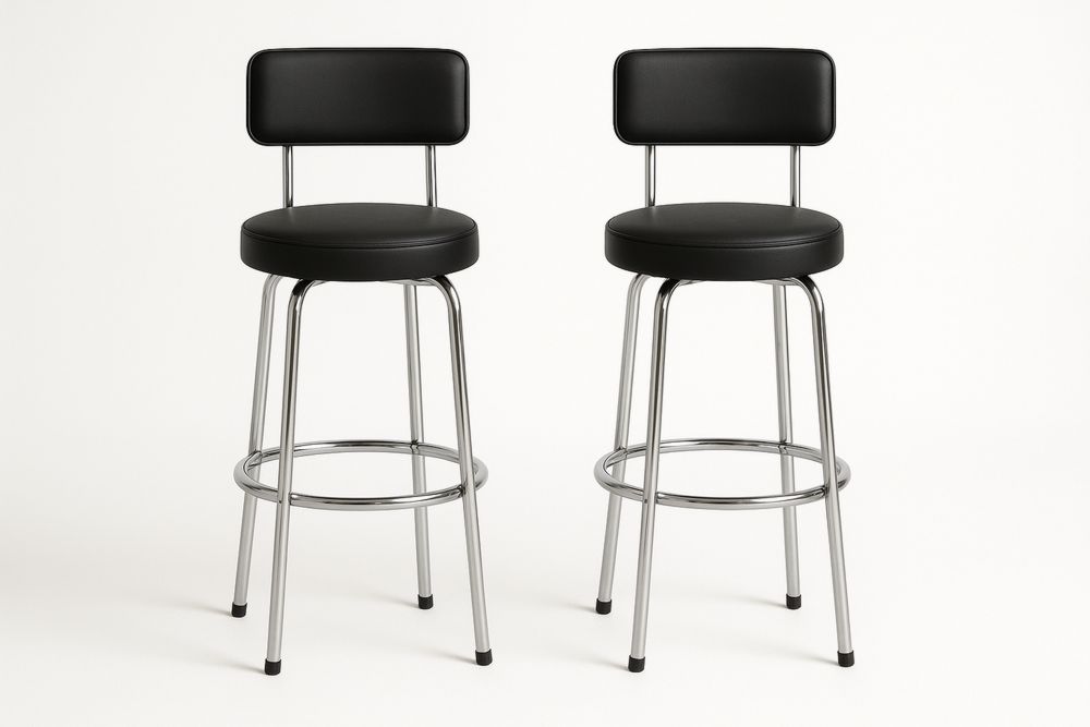 Sort barstlesæt af 2 i metal med PU-læder-Decosuave