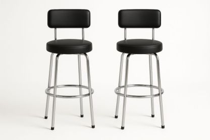 Sort barstlesæt af 2 i metal med PU-læder-Decosuave