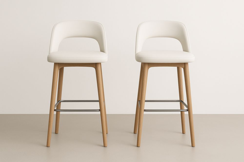 Sæt af 2 barstole i hvid PU læder med egetræben-Decosuave