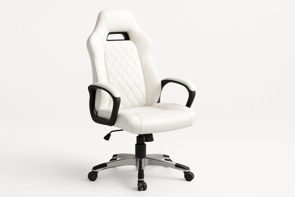 Kontorstol i Hvidt PU-læder med Armlæn og Justerbar Højde-Decosuave