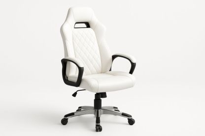 Kontorstol i Hvidt PU-læder med Armlæn og Justerbar Højde-Decosuave