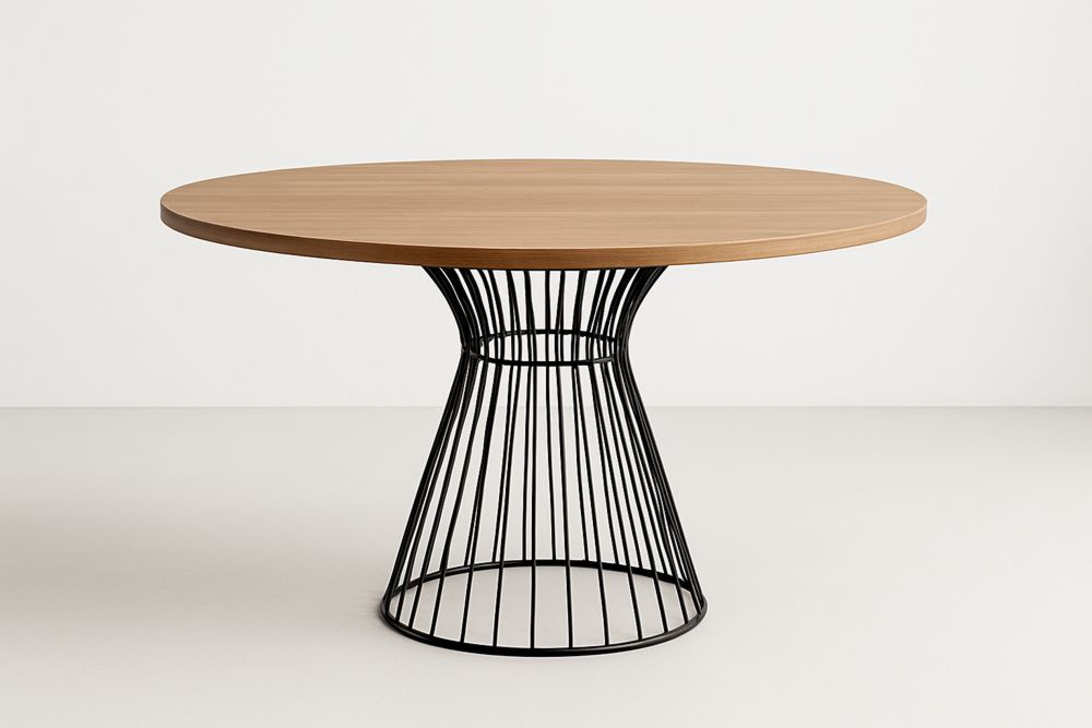 Rundt spisebord i valnød med metalbase 120cm-Decosuave