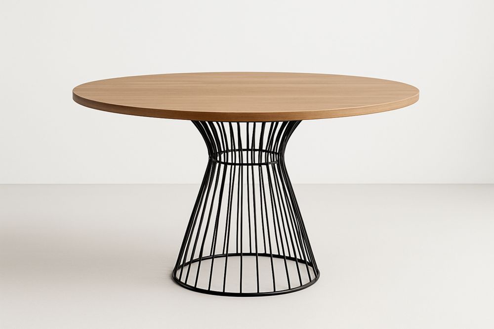 Rundt spisebord i valnød med metalbase 120cm-Decosuave