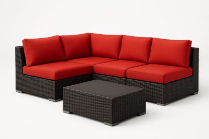 Udendørs Sofa i Flettet Plat med Polyesterpuder Rød-Decosuave