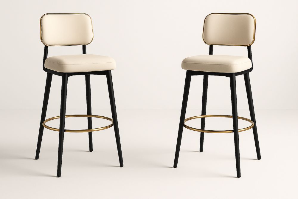 Barstol sæt 2 stk i metal og PU læder beige sort-Decosuave