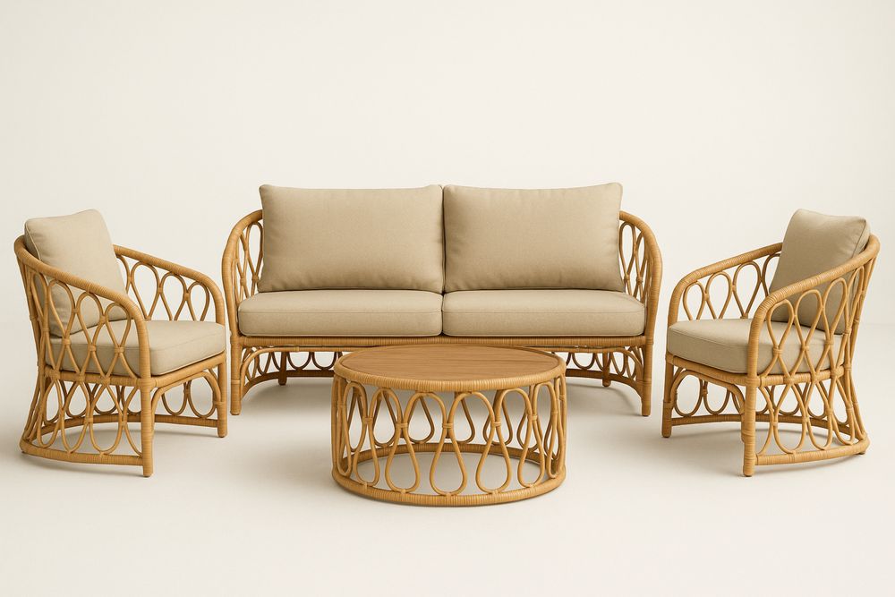 Rattan Havemøbelsæt med Sofa, To Armstole og Bord-Decosuave