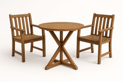 Rundt teaktræ bord og stol sæt-Decosuave