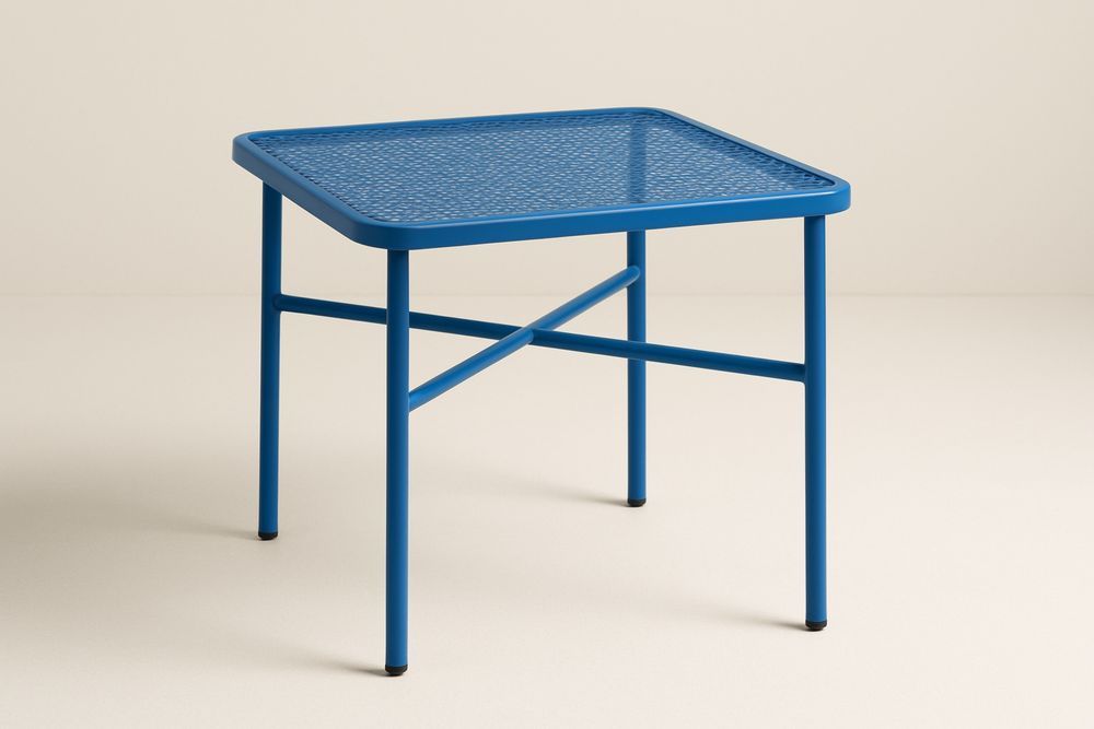 Blå firkantet metalbord 50x50x45 cm-Decosuave