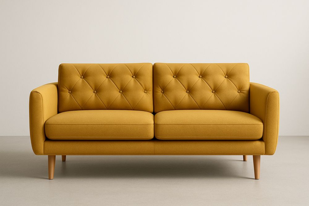 Gul 2-personers sofa i polyester med træben-Decosuave