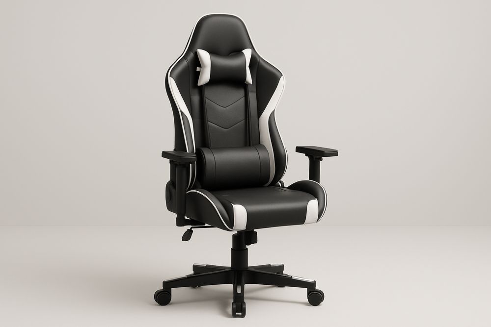 Gaming Stol Metallisk Struktur, PU Læder Sort/Hvid-Decosuave