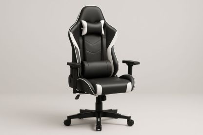 Gaming Stol Metallisk Struktur, PU Læder Sort/Hvid-Decosuave