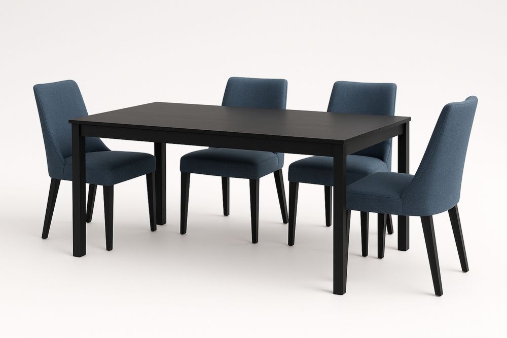 Spisebordssæt i Træ med Blå Stofstole-Decosuave