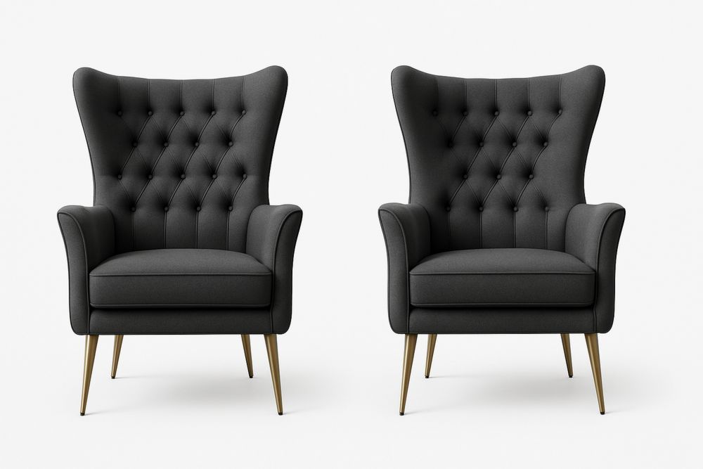 Sæt af 2 lænestole med grå polyesterbetræk og messingben-Decosuave