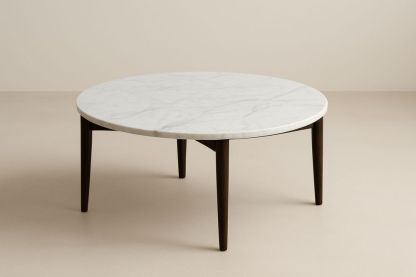 Rundt marmor sofabord med træben D100cm H45cm-Decosuave