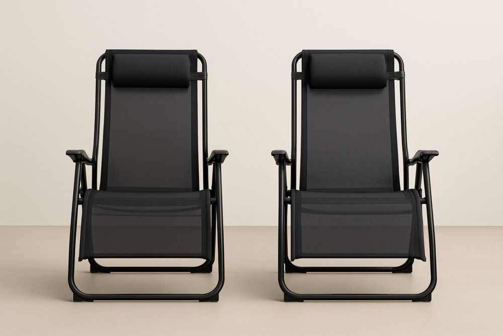 Sæt af to justerbare sorte udendørs hvilestole i stål og polyester-Decosuave