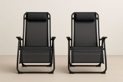 Sæt af to justerbare sorte udendørs hvilestole i stål og polyester-Decosuave