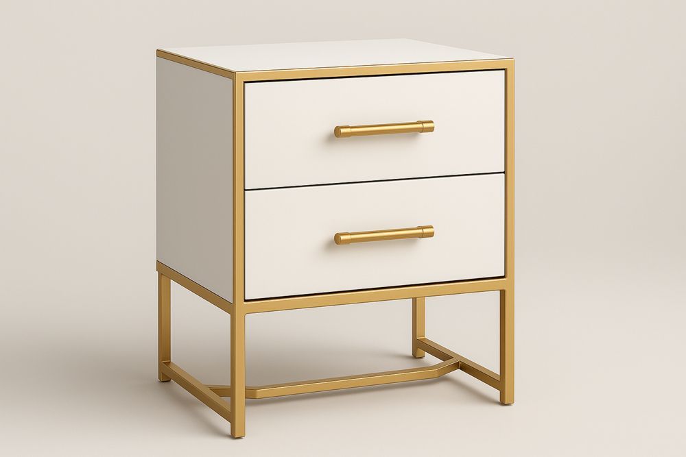 Natbord med 2 skuffer MDF og Metal Hvid Guld 40x30x60 cm-Decosuave