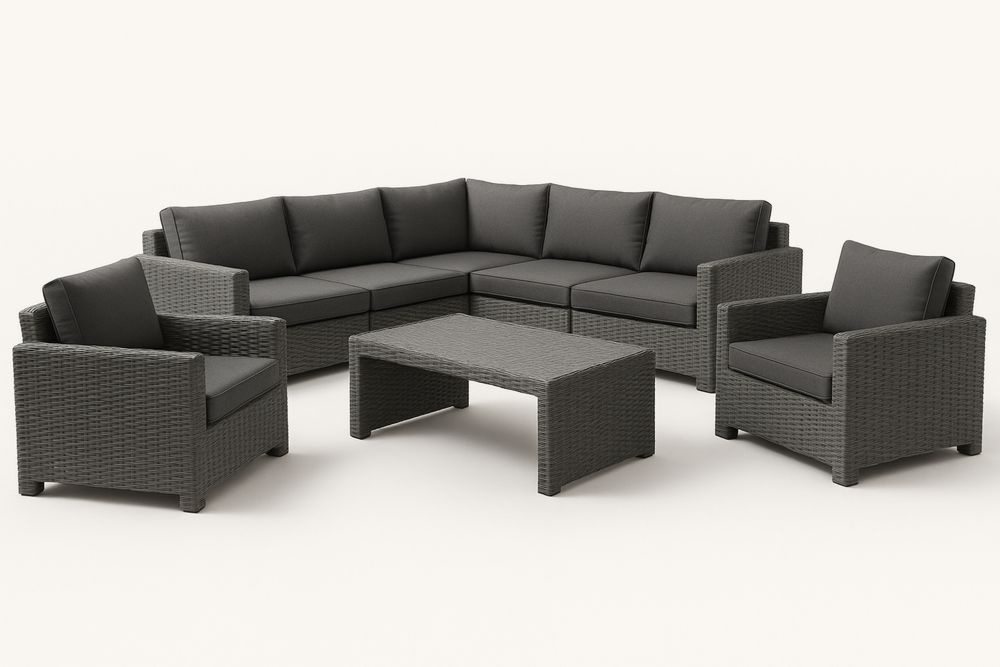 Udendørs Sofa i Polyrattan med Hynder i Mørkegrå-Decosuave
