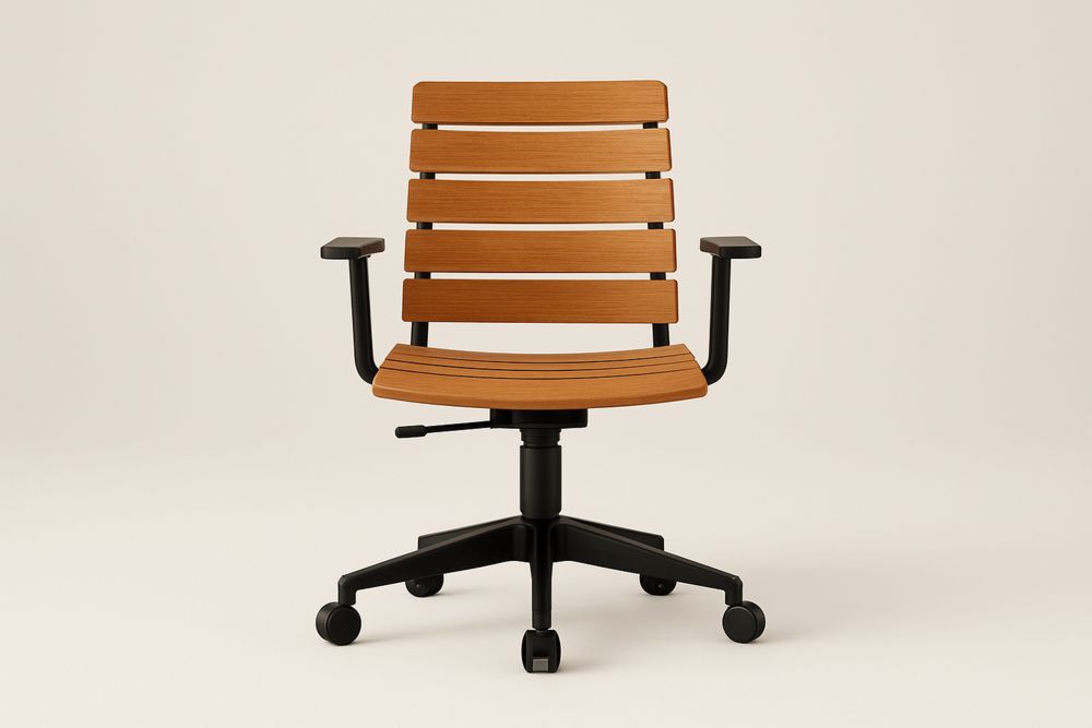 Ergonomisk kontorstol med trælister og sort metallisk base-Decosuave